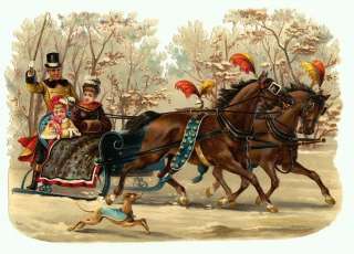   Thanksgiving Vintage Postcard Printed onto Fabric Horse Car  