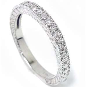    .17CT Engraved Diamond Wedding Ring 14K White Gold Jewelry