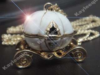 Vintage Cinderella Princess Pumpkin Carriage Necklace Gold Chain 