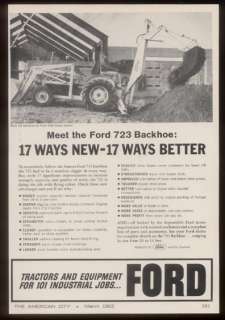 1962 Ford tractor 723 backhoe photo trade print ad  