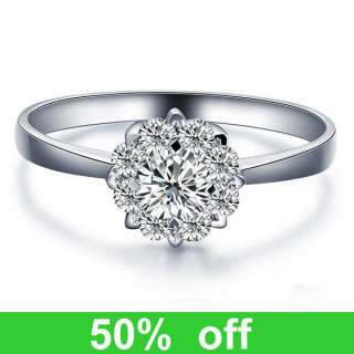   ! Diamond Solitaire Solid 14K White Gold Halo Engagement Wedding Ring