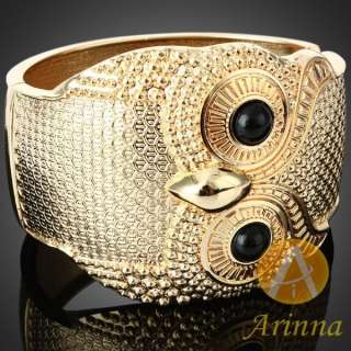   owl head black eyes stylish bangle bracelet gold plated 18K  