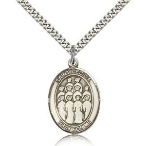 925 Sterling Silver St. Saint Cecilia / Choir Medal Pendant 1 x 3/4 