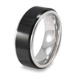 Mens Tungsten Carbide Black Ceramic Inlay Ring  Overstock