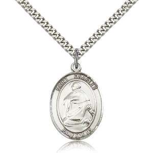 925 Sterling Silver St. Saint Charles Borromeo Medal Pendant 1 x 3/4 
