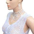 WHITE BEADED GOTHIC GRAND VICTORIAN NECKLACE EARRINGS SET HANDMADE S43 