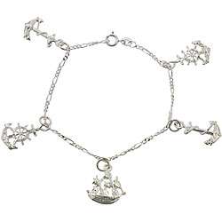 Sterling Silver Ship and Anchor Charm Bracelet  Overstock