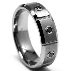 Tungsten Carbide Mens 1/5ct TDW Black Diamond Grooved Ring 
