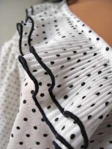 Vintage Black White Polka Dot Flared Secretary Dress 3X Pleated 