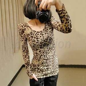 NEW Fashion Womens Leopard Puff Sleeve T Shirt Tops Blouse Ladies 