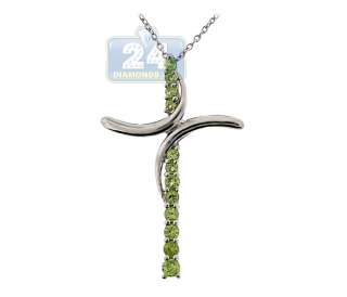 Sterling Silver 0.82 ct Peridot Cross Pendant Necklace with 18 Chain 