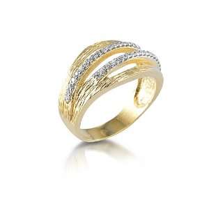  Gold Matte Finish Hand Crafted Designer Ring, Enhanced with Pave Set 