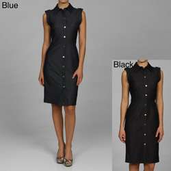 Calvin Klein Womens Button Down Cap Sleeve Shirt Dress   