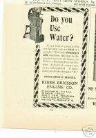 1898 Antqiue Rider Ericsson Engine Do You Use Water Ad  