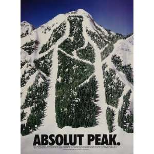 1994 Ad Absolut Peak Mountain Ski Trails Snow Vodka   Original Print 