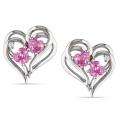   Silver Created Pink Sapphire Diamond Heart Earrings (H I, I2 I3