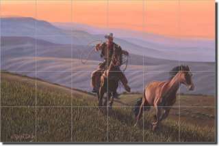 Western Cowboy Horses Ceramic Tile Mural Backsplash  
