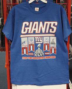 New York Giants 4 Time Super Bowl Champions Banner Tee Shirt Large T 