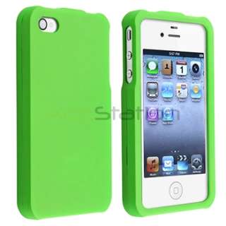 PINK GEL HARD TPU CASE+GREEN HARD COVER FOR VERIZON iPhone 4 G 4S 4GS 