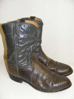   Cowboy Western Short Boots Snake Brown Leather Mens 9.5 WOW  