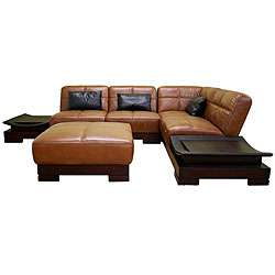 Wyatt 3 piece Full Leather Platform Sectional Sofa Set  