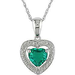 10k Gold Created Emerald and Diamond Heart Necklace  