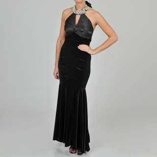 NV Couture Womens Black Velvet Embellished Halter Gown  Overstock 