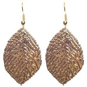  Stamped Foil Leaf Earrings, Gold: Jewelry