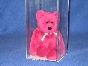 AUTHENTICATED TY NEW FACE MAGENTA TEDDY BEANIE BABY   MINT  