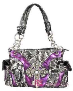 NWT PYTHON Skin Crystal Gothic CROSS Pocket Tote Bag Handbag Purse SET 