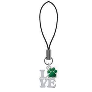  Silver Love with Green Paw   Cell Phone Charm [Jewelry] Jewelry