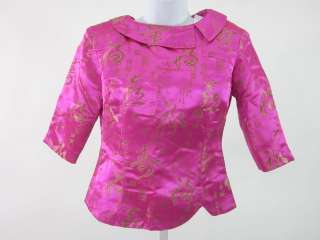 NWT GOOD ORIENT Pink Printed Chinese Asian Blouse Sz 8  