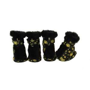  Black / Yellow Fur Protective Boots  Set of 4   SM