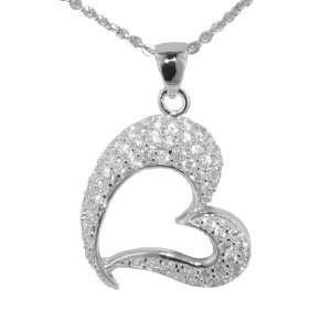  Sterling Silver and CZ Heart Pendant on 16 inch Cable Link 