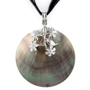   Floral Bird Blossom With Large Round Shell Pendant Evolatree Jewelry