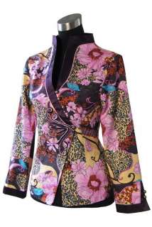 pink&blue flower Chinese silk embroider Womens jacket /coat sz:S M L 