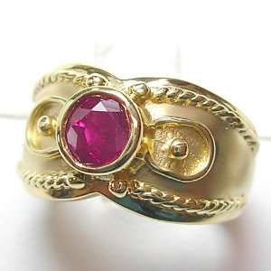  14K Yellow Gold Etruscan Style Ruby Ring Jewelry