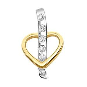  0.04 cts Two Tone Diamond Heart Pendant Jewelry