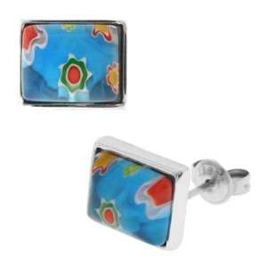   with Square Shaped Blue and Turquoise Murano Glass Inox Jewelry