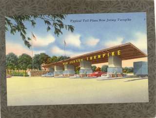 NJ NEW JERSEY TURNPIKE TOLL PLAZA 1953 linen Postcard  