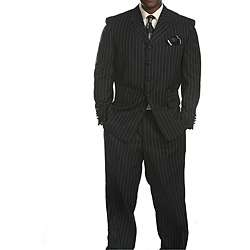 Savile Row Mens Black Stripe Suit  Overstock