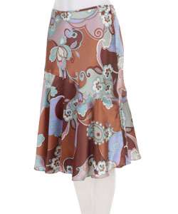 ITW by Claude Brown Frosted Garden Print Asymmetrical Skirt 