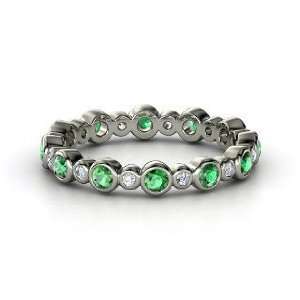 Heartbeat Band, Palladium Ring with Emerald & Diamond