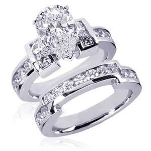 20 Ct Pear Shaped Diamond Wedding Rings Set CUT:VERY GOOD 14k SI1 E 