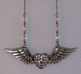 WINGED HEART NECKLACE/GLASS & CRYSTAL CHINA RHINESTONES  