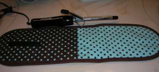 Hand Made Curling/Flat Iron Holder Brown & Blue dots  