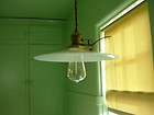 VINTAGE INDUSTRIAL FLAT MILK GLASS LIGHT WITH HUBBELL PULL CHAIN 