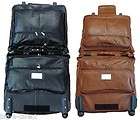   hide leather black wheeled travel luggage garment hanging storage