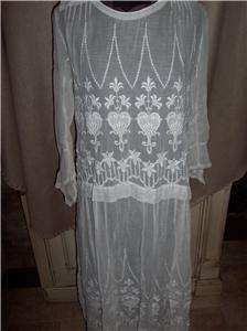 ANTIQUE 1917 EDWARDIAN WHITE EMBROIDERED LINEN LAWN DRESS~ MINT 