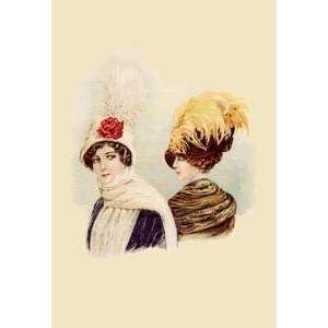  Vintage Art Two Feathered Caps   11812 1
